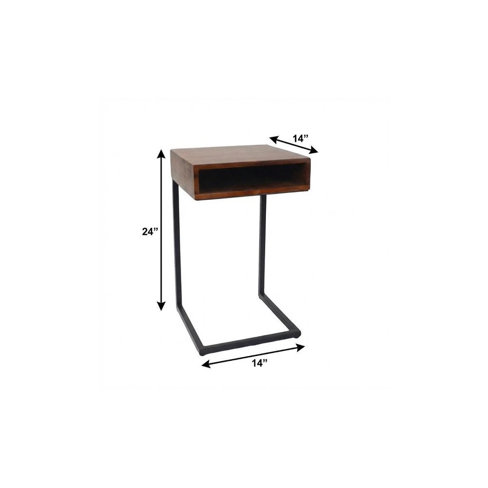24" Gold And Natural Solid Wood Square End Table