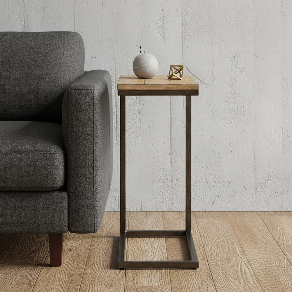 25" Black And Oak Solid Wood Rectangular End Table