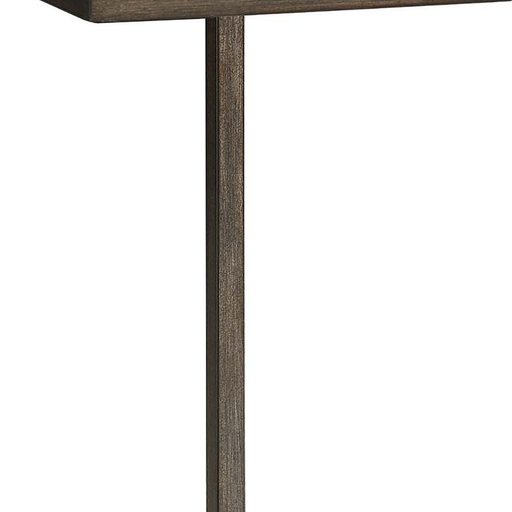 25" Oak and Black Distressed Solid Wood and Steel Frame End Table
