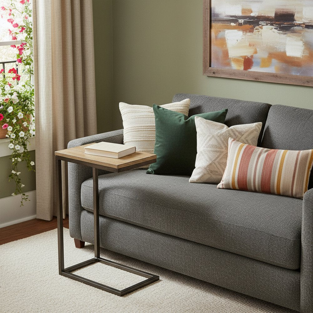 25" Black And Oak Solid Wood Rectangular End Table