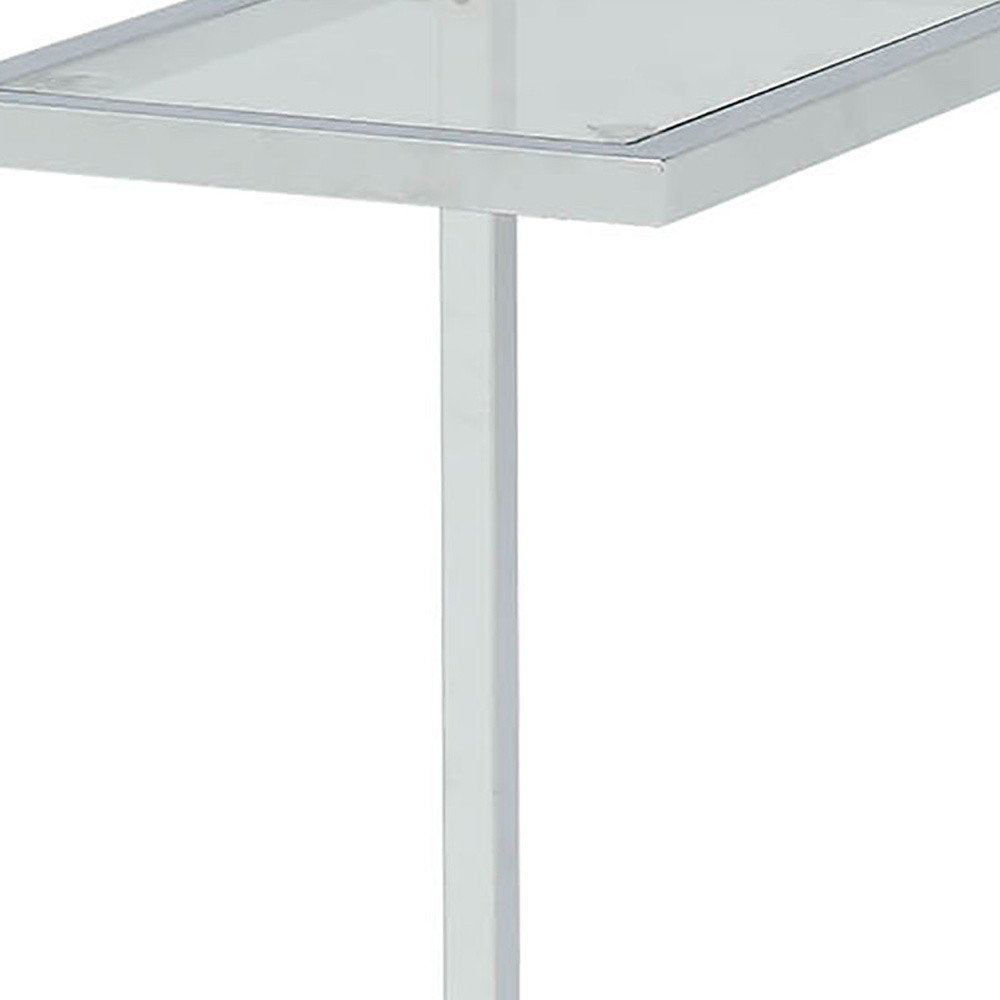 26" Clear And White Glass And Steel Sled End Table