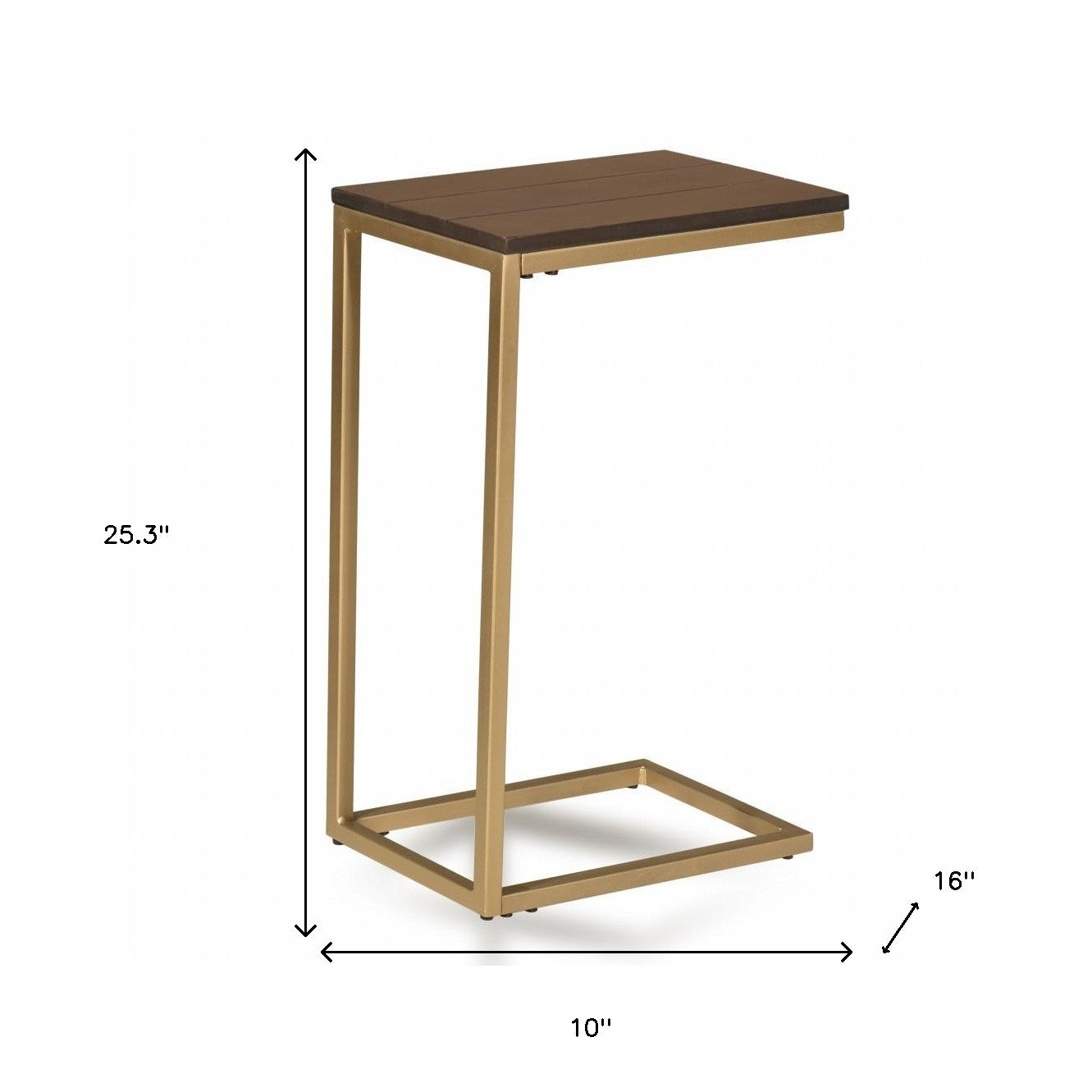 25" Gold And Elm Solid Wood Rectangular End Table