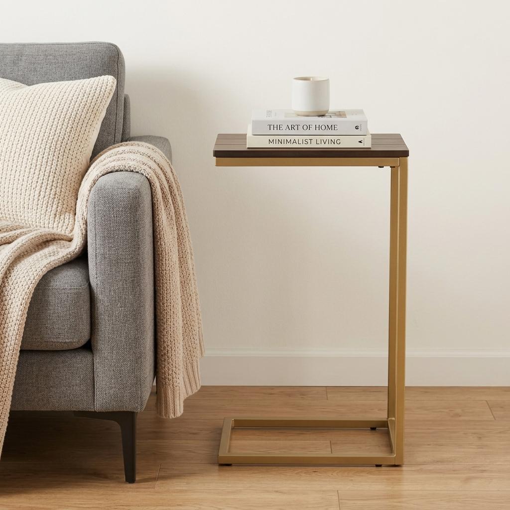 25" Dark Brown Solid Wood And Steel Frame End Table