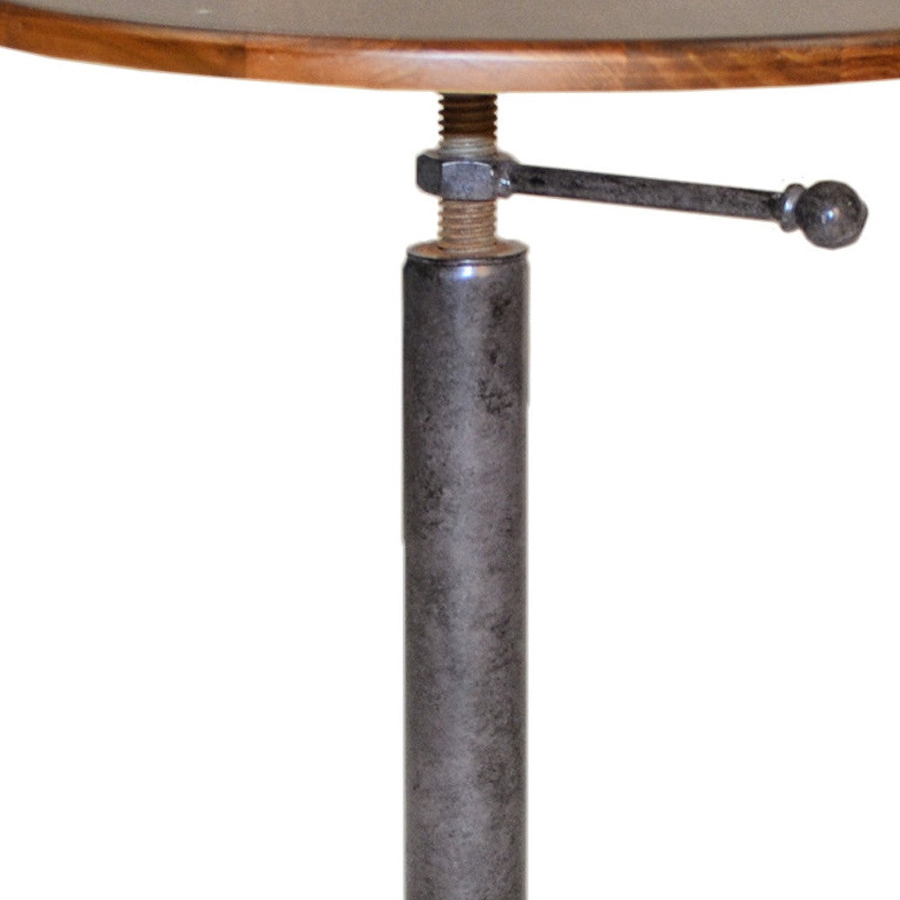22" Industrial And Chestnut Solid Wood Round End Table