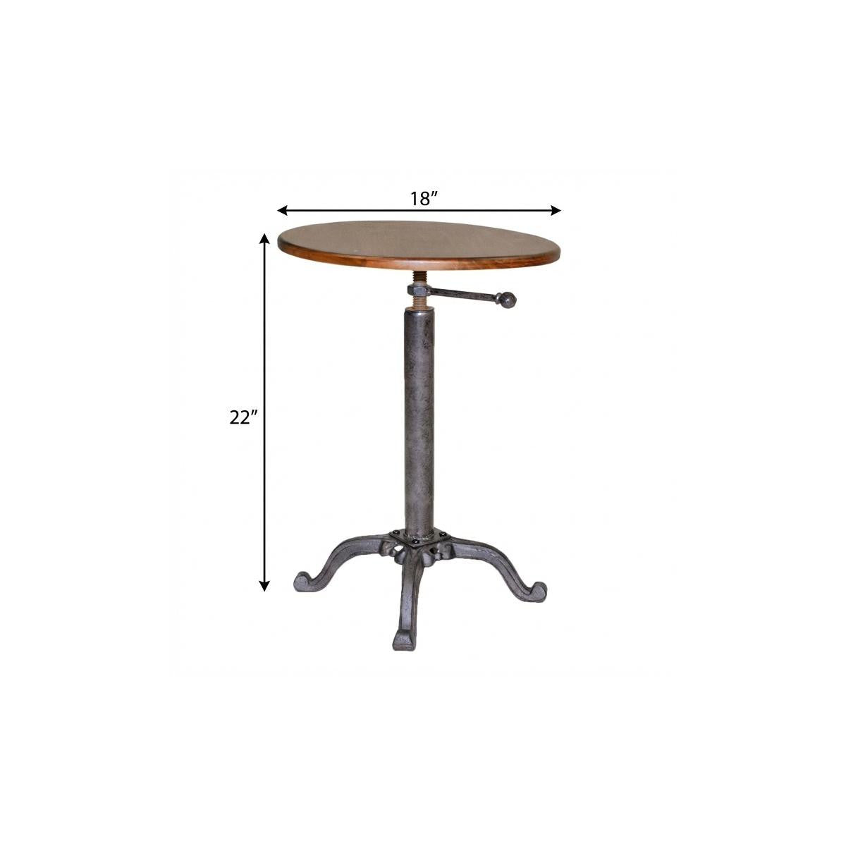 22" Industrial And Chestnut Solid Wood Round End Table