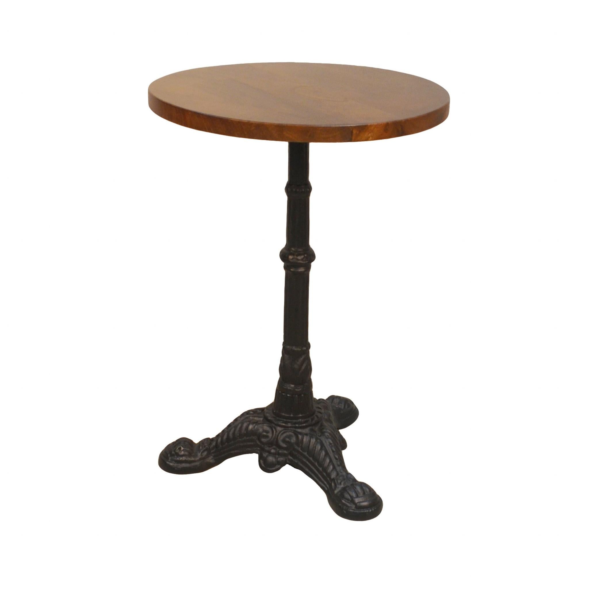 28" Black And Wood Brown Solid Wood And Iron Round End Table