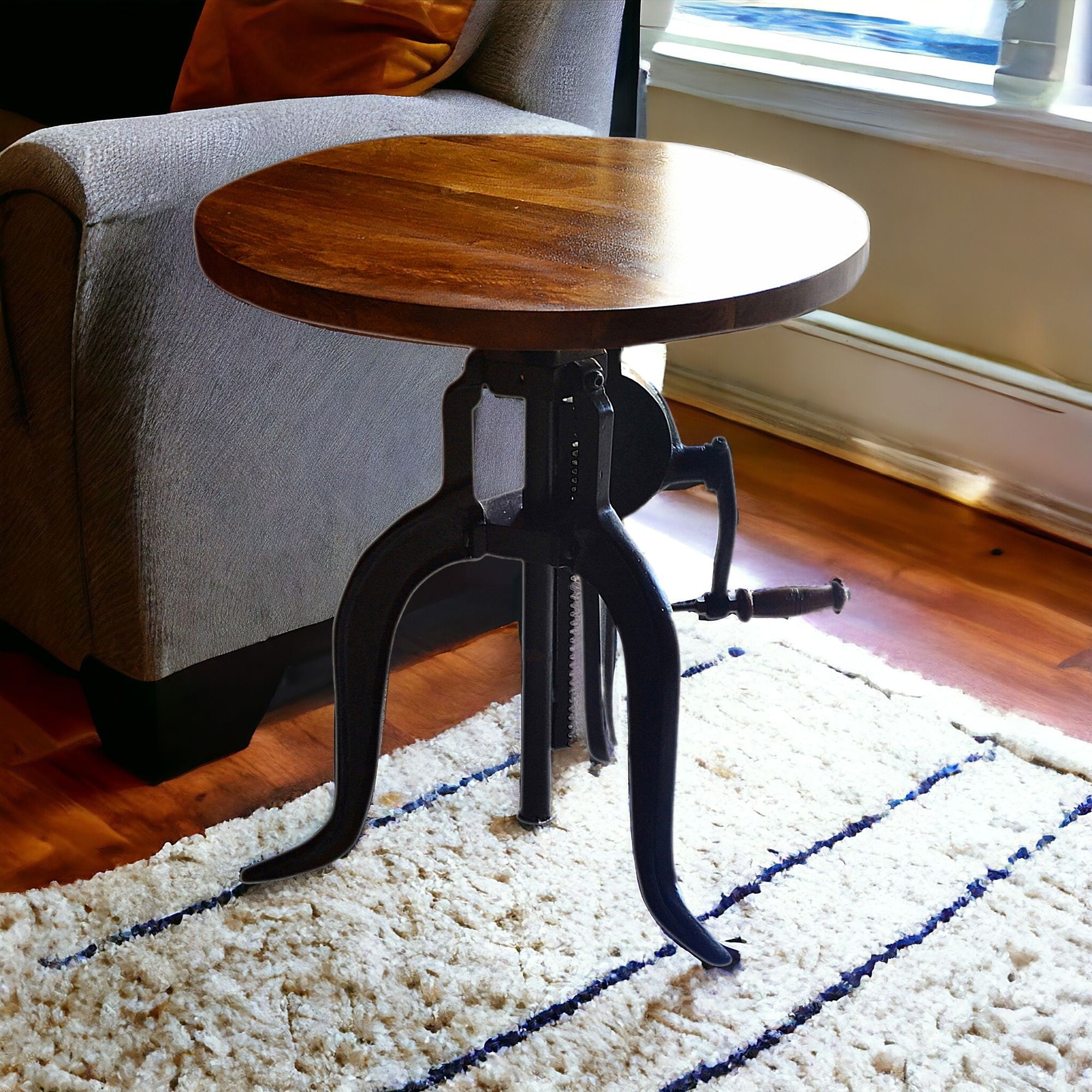 19" Black And Chestnut Solid Wood Round End Table