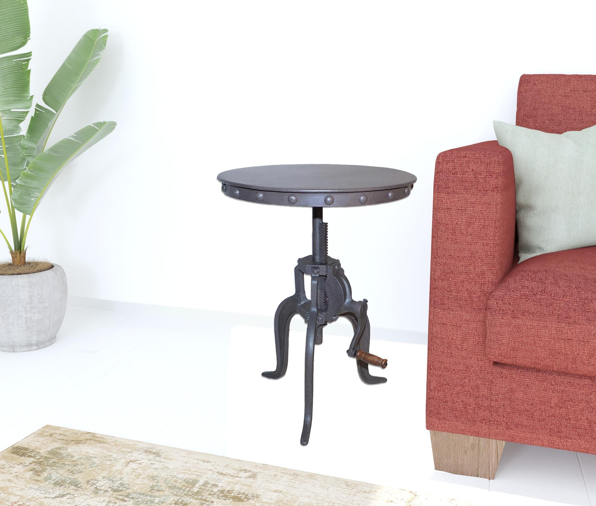 19" Gray Iron Height Adjustable Round End Table