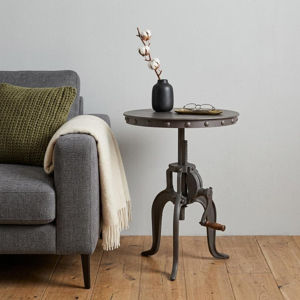 19" Gray Iron Height Adjustable Round End Table
