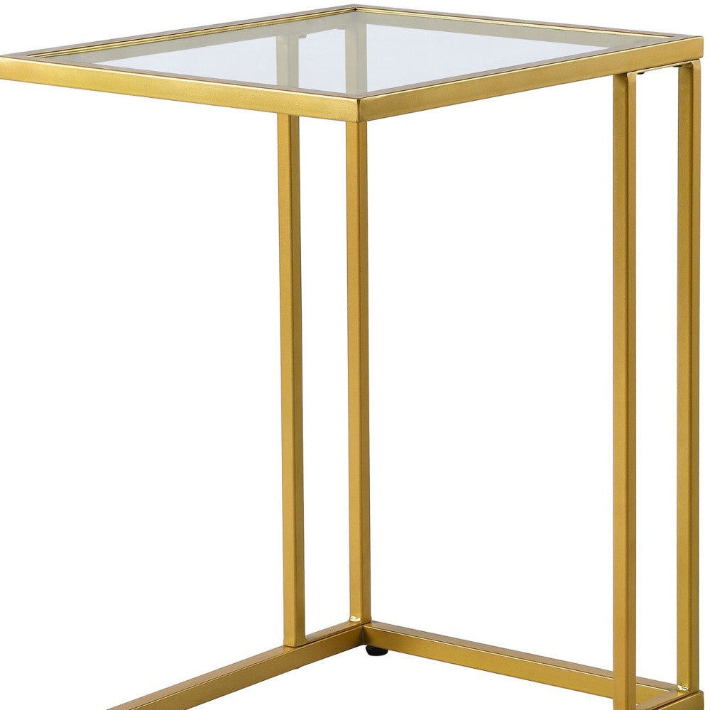 25" Gold And Clear Glass Square End Table