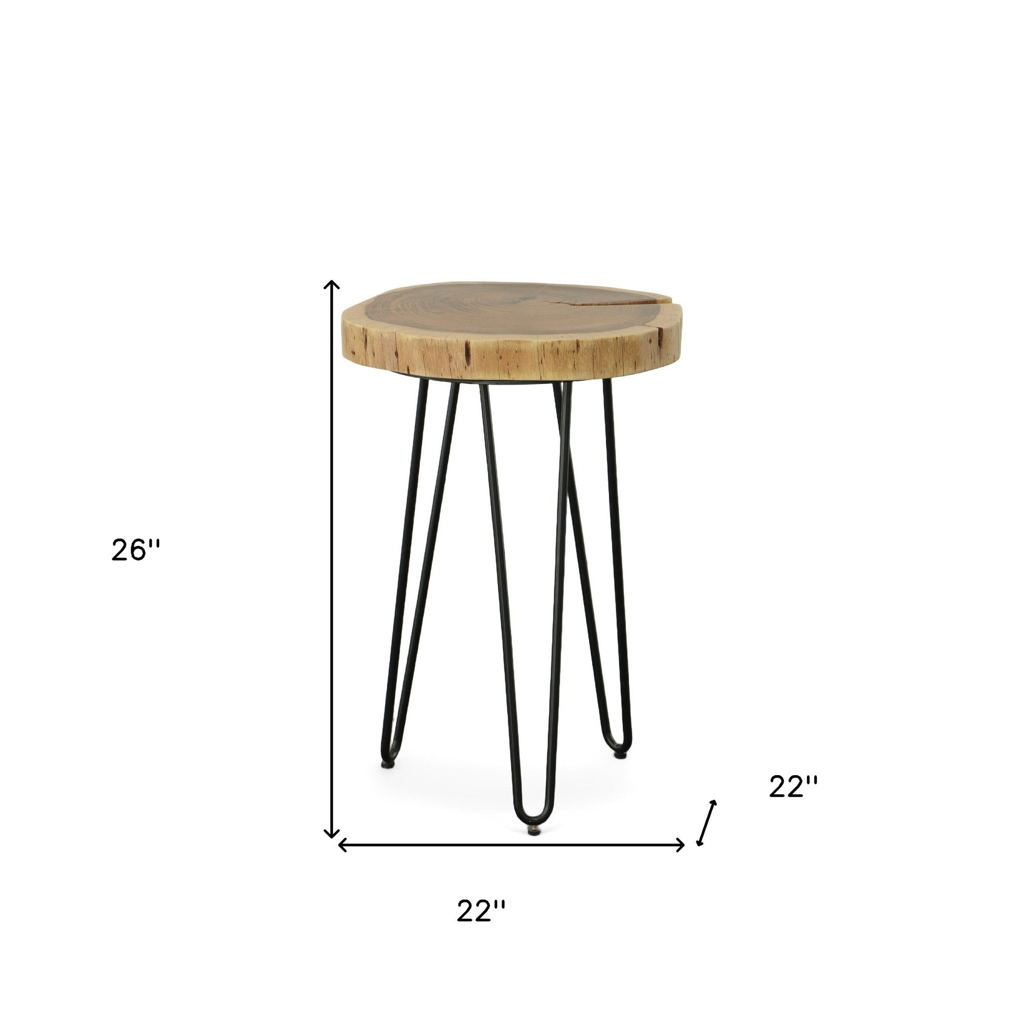 26" Black And Natural Solid Wood Live Edge Round End Table