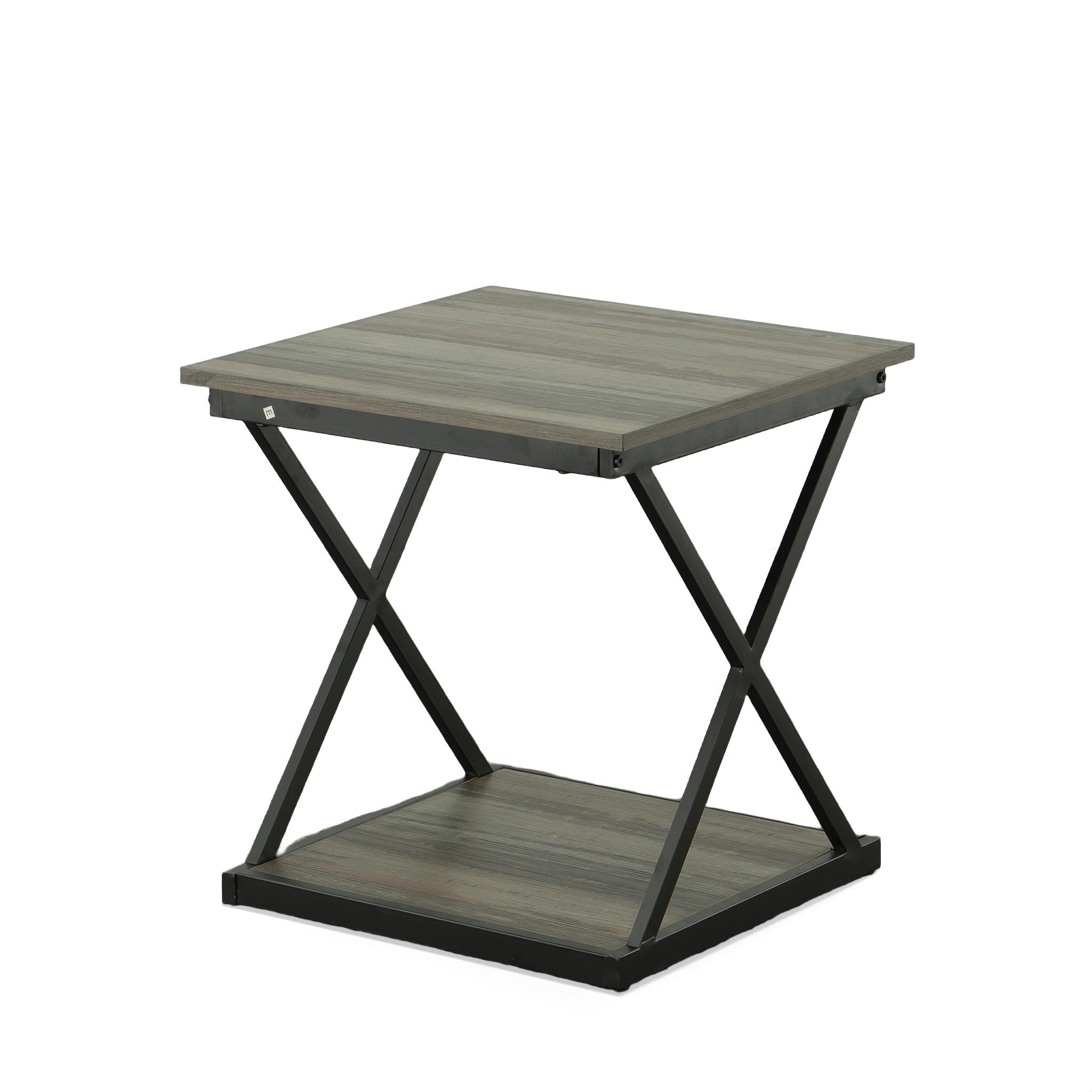 20" Gray and Black Wood and Iron Square Frame End Table With Shelf
