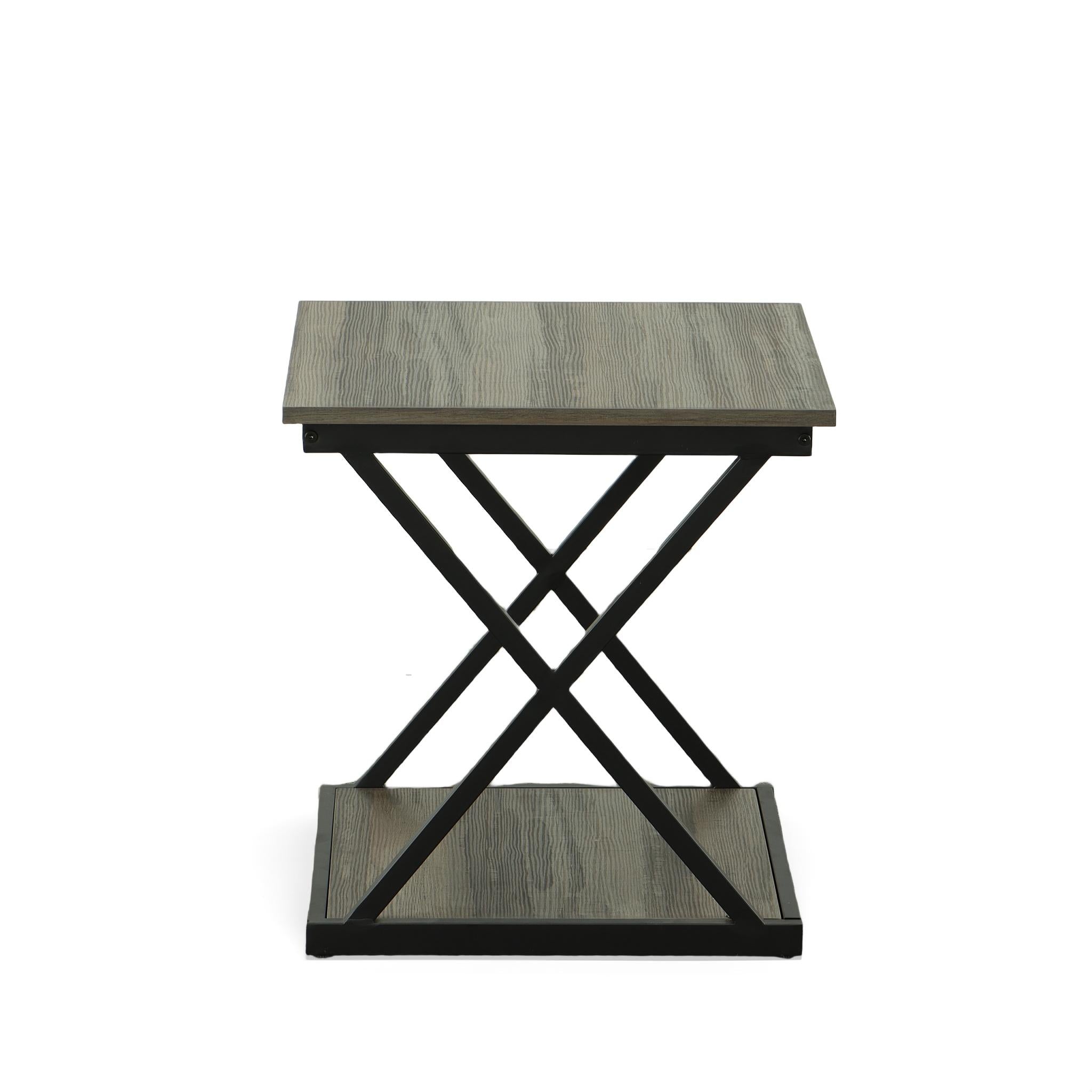 20" Gray and Black Wood and Iron Square Frame End Table With Shelf