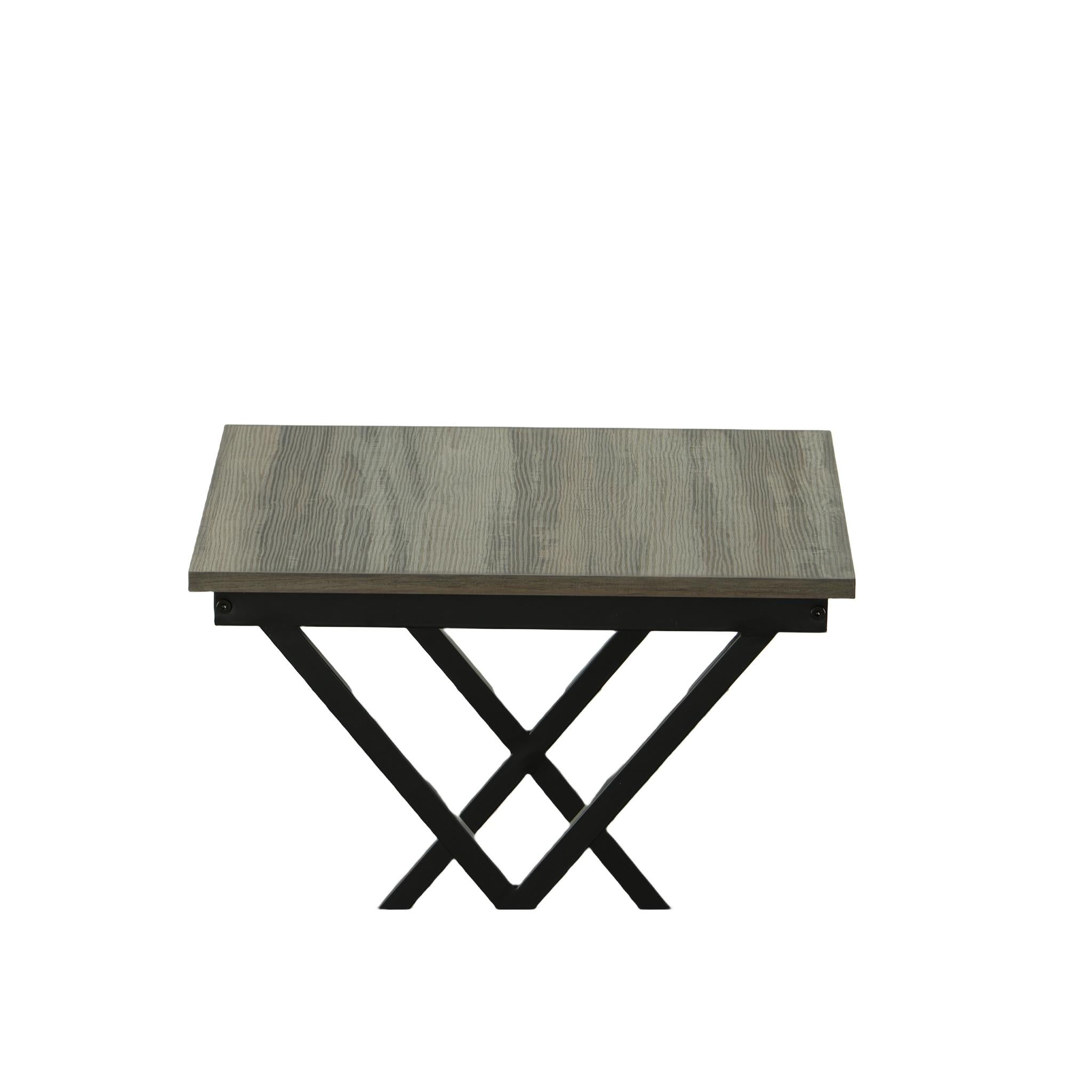 20" Gray and Black Wood and Iron Square Frame End Table With Shelf