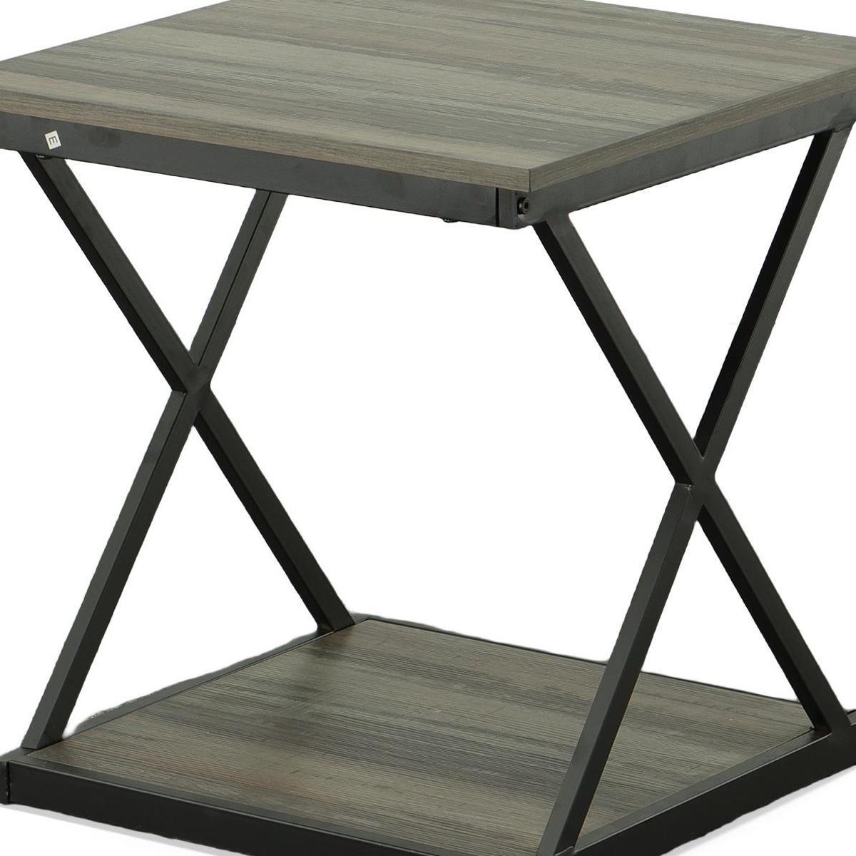 20" Gray and Black Wood and Iron Square Frame End Table With Shelf