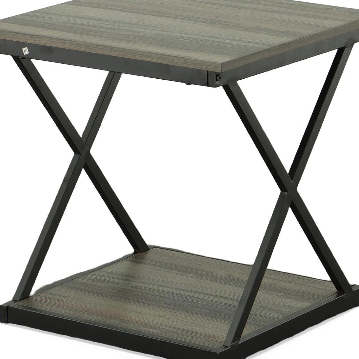 20" Gray and Black Wood and Iron Square Frame End Table With Shelf