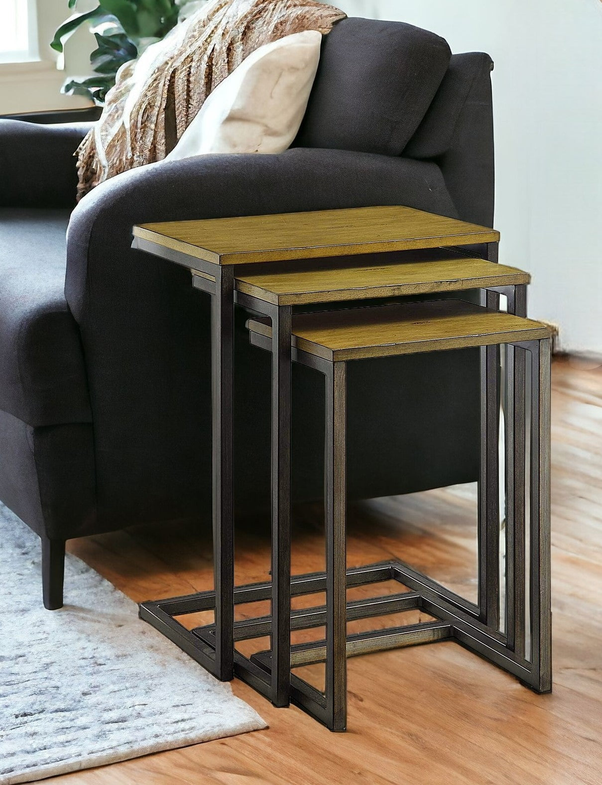 24" Black And Brown Solid Wood Rectangular End Table