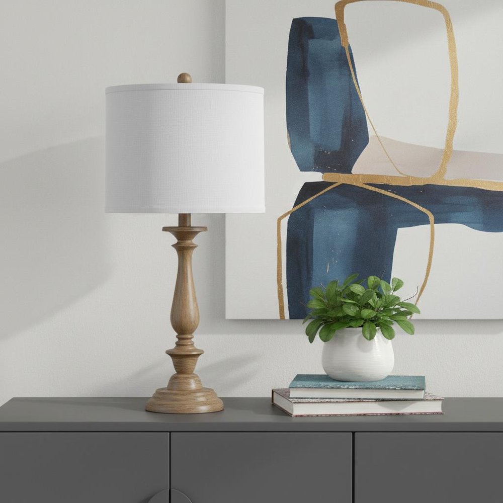 28" Rustic Taupe Cream Candlestick Table Lamp With White Shade