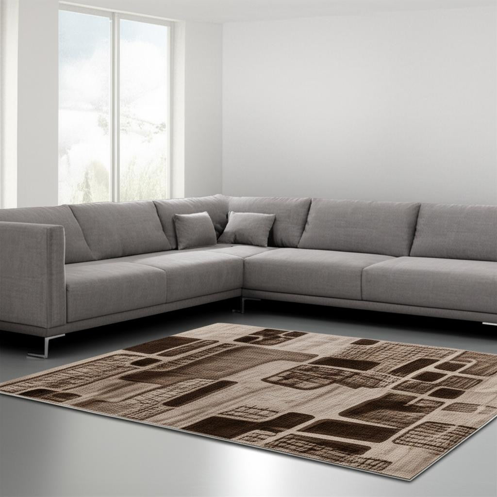 7' X 10' Brown Geometric Area Rug