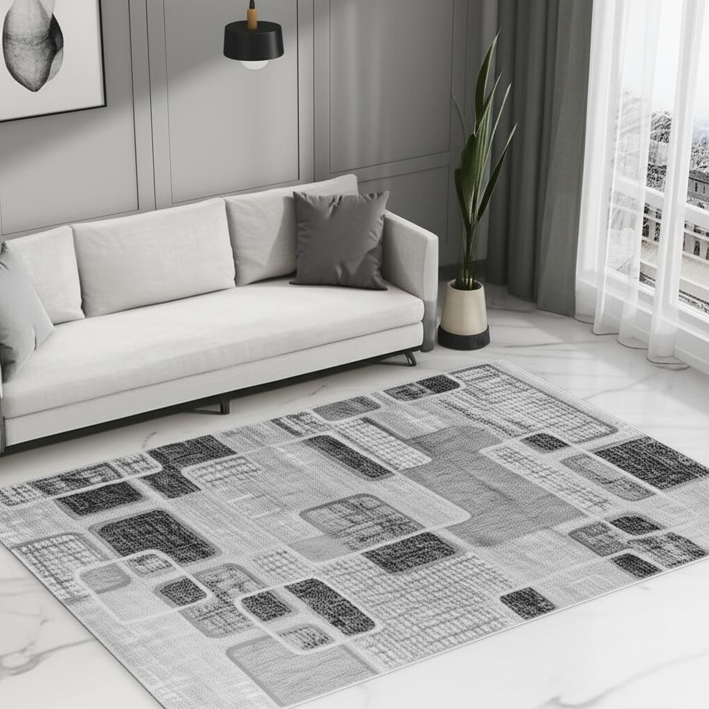 5' X 8' Grey Geometric Area Rug