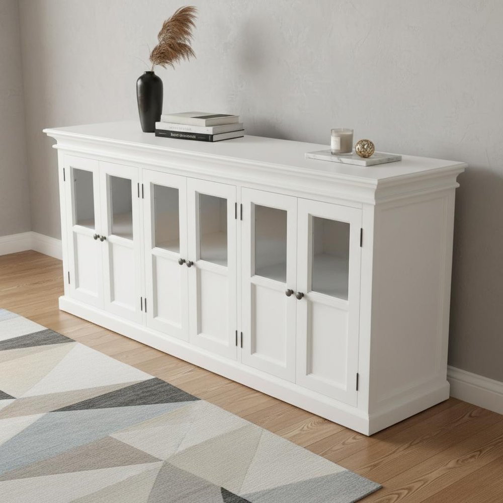 82" White Solid Wood Buffet Table With Six Doors