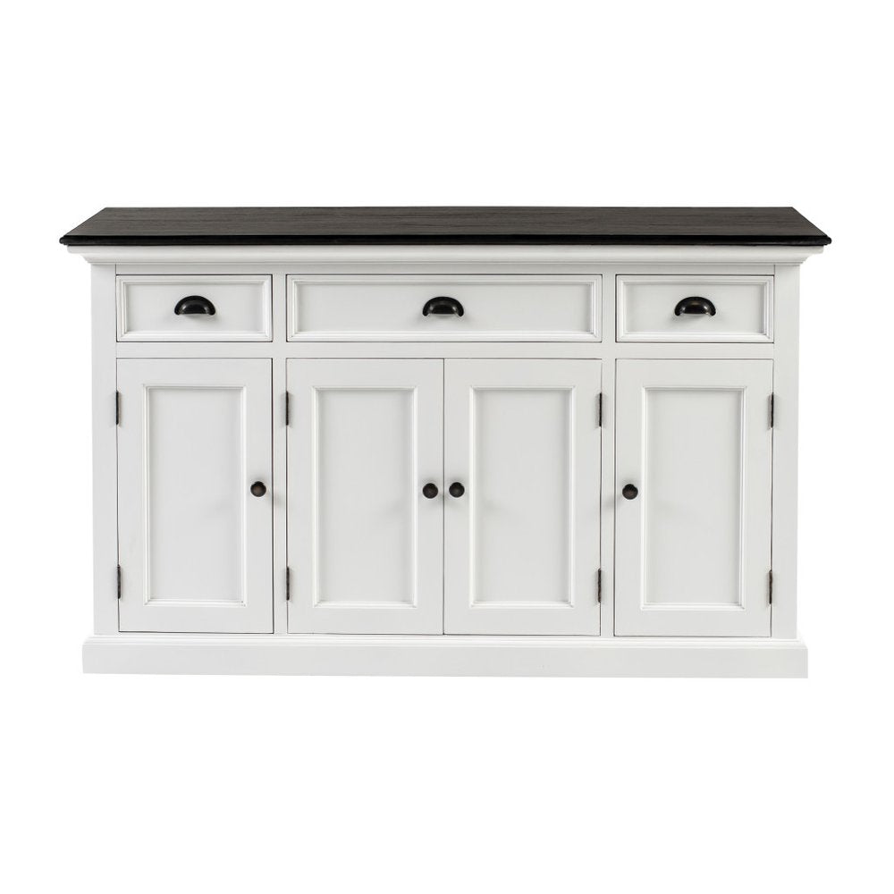 60" White & Black Solid Wood Buffet Table