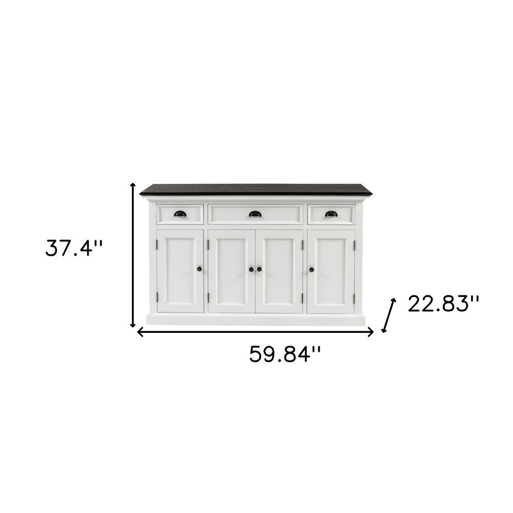 60" White & Black Solid Wood Buffet Table