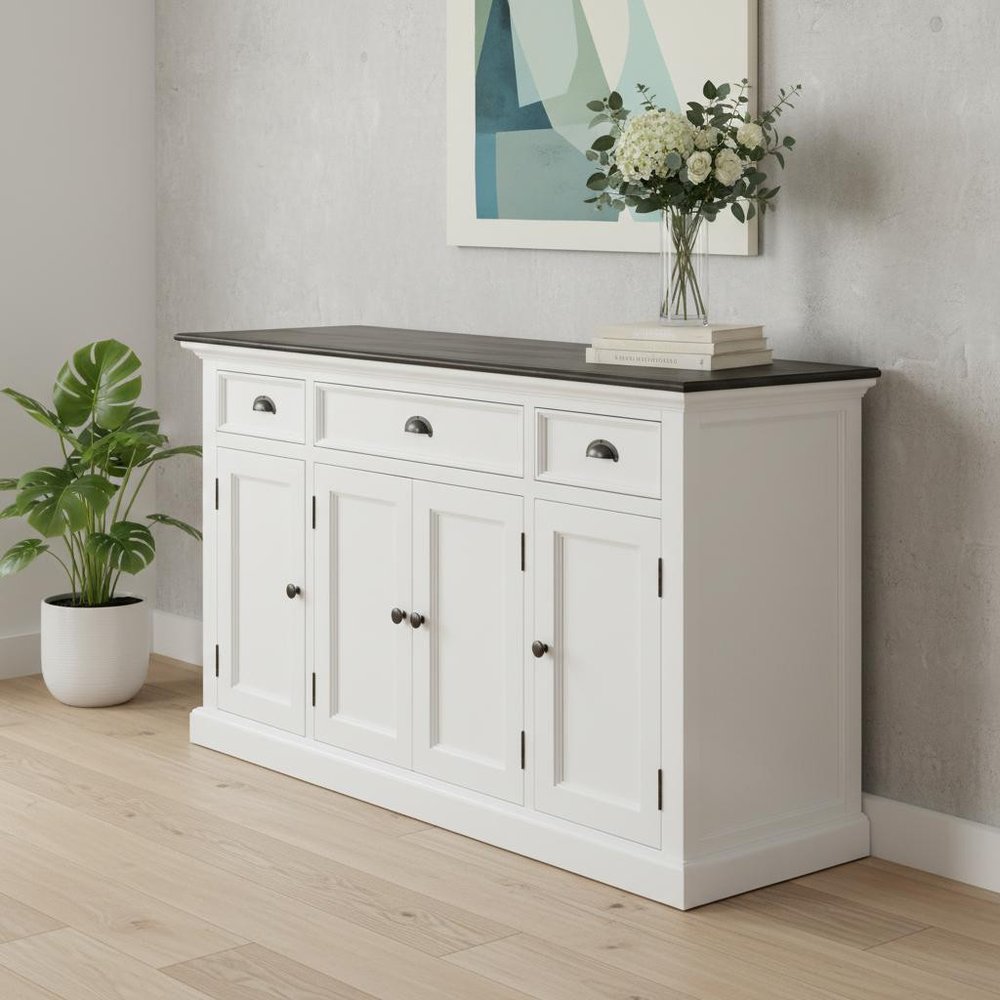 60" White & Black Solid Wood Buffet Table