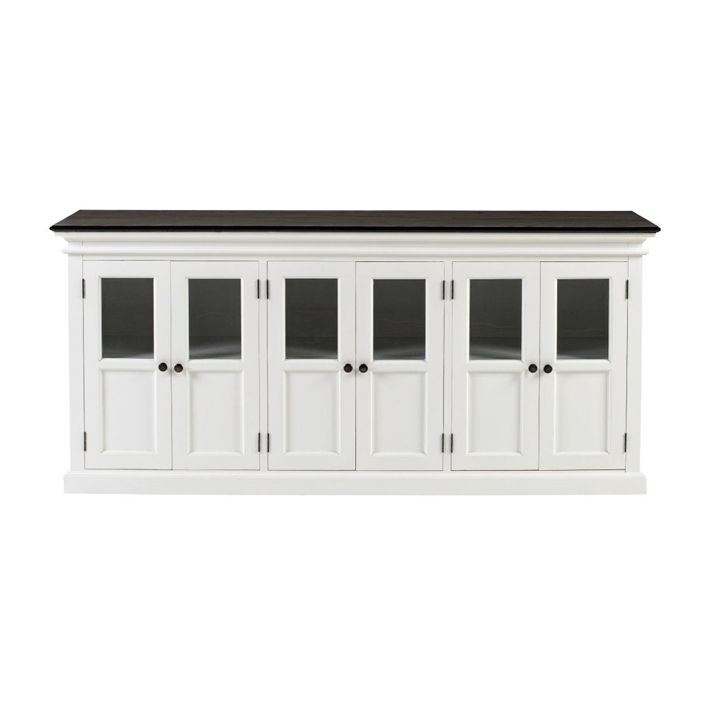 81" Black And White Solid Wood Buffet Table With Six Doors