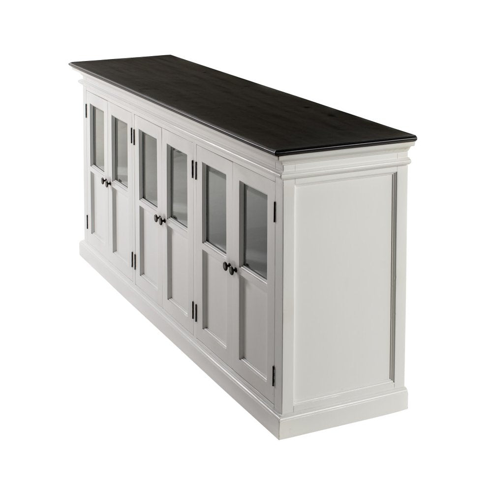 81" Black And White Solid Wood Buffet Table With Six Doors