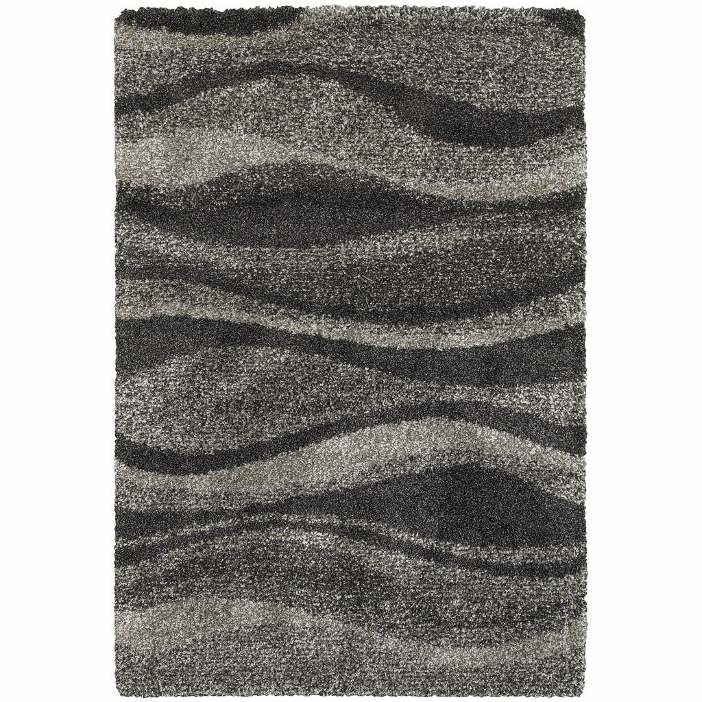 5' X 8' Charcoal Silver And Grey Abstract Shag Power Loom Stain Resistant Area Rug