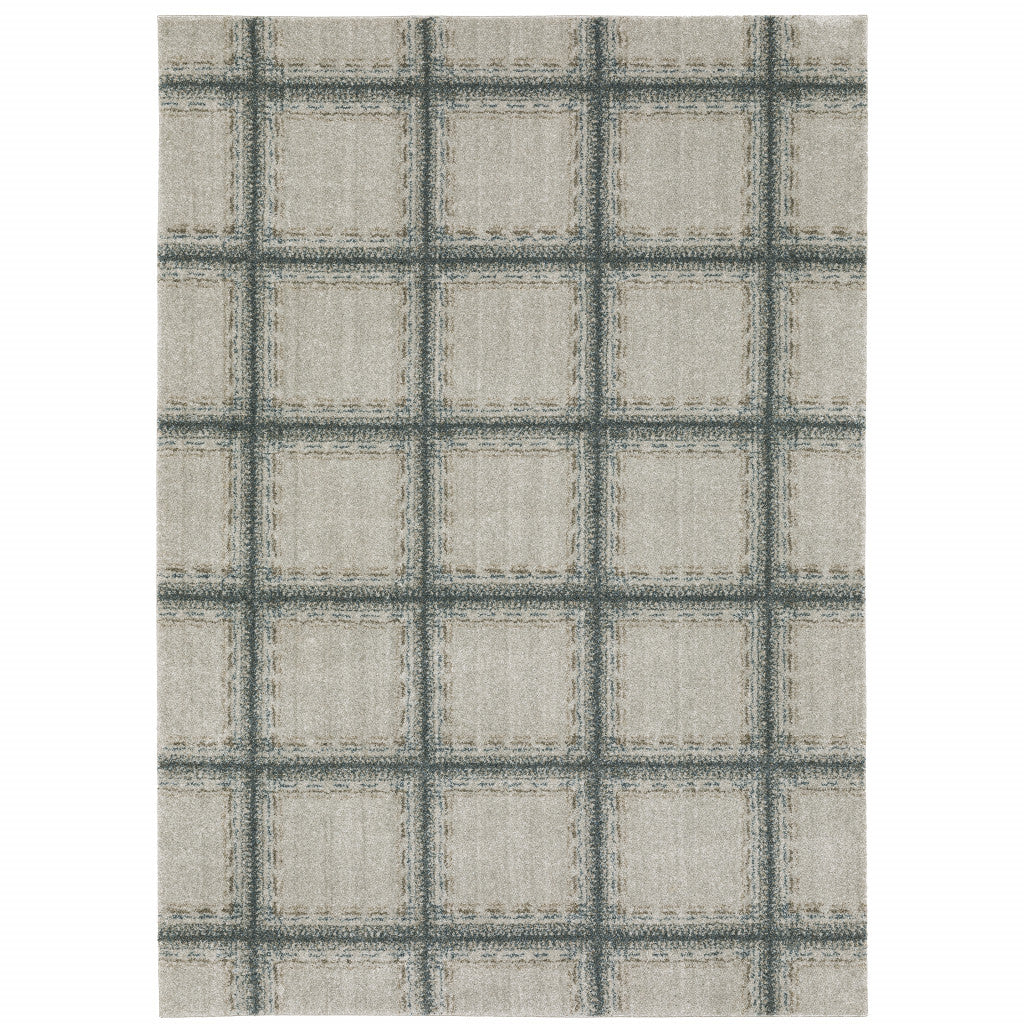 5' X 8' Grey Teal And Beige Geometric Power Loom Stain Resistant Area Rug