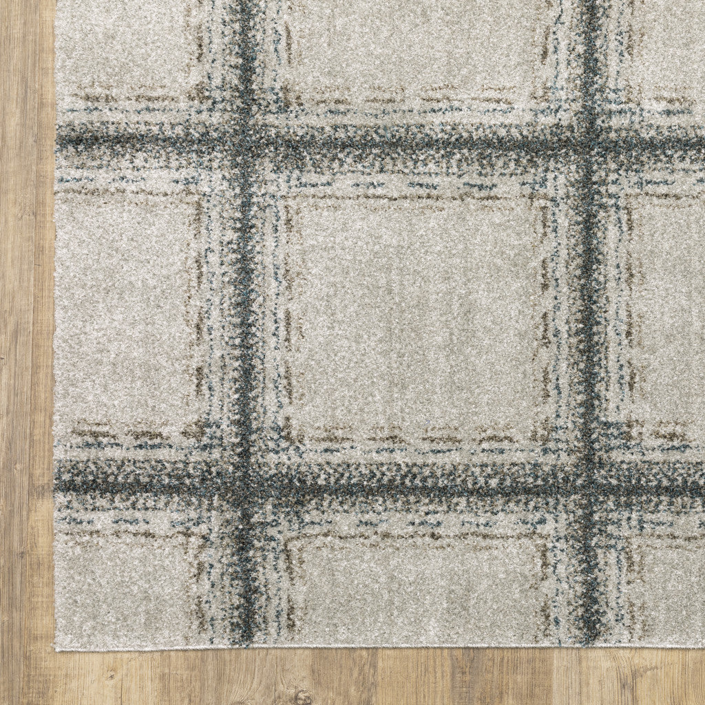 6' X 9' Grey Teal And Beige Geometric Power Loom Stain Resistant Area Rug
