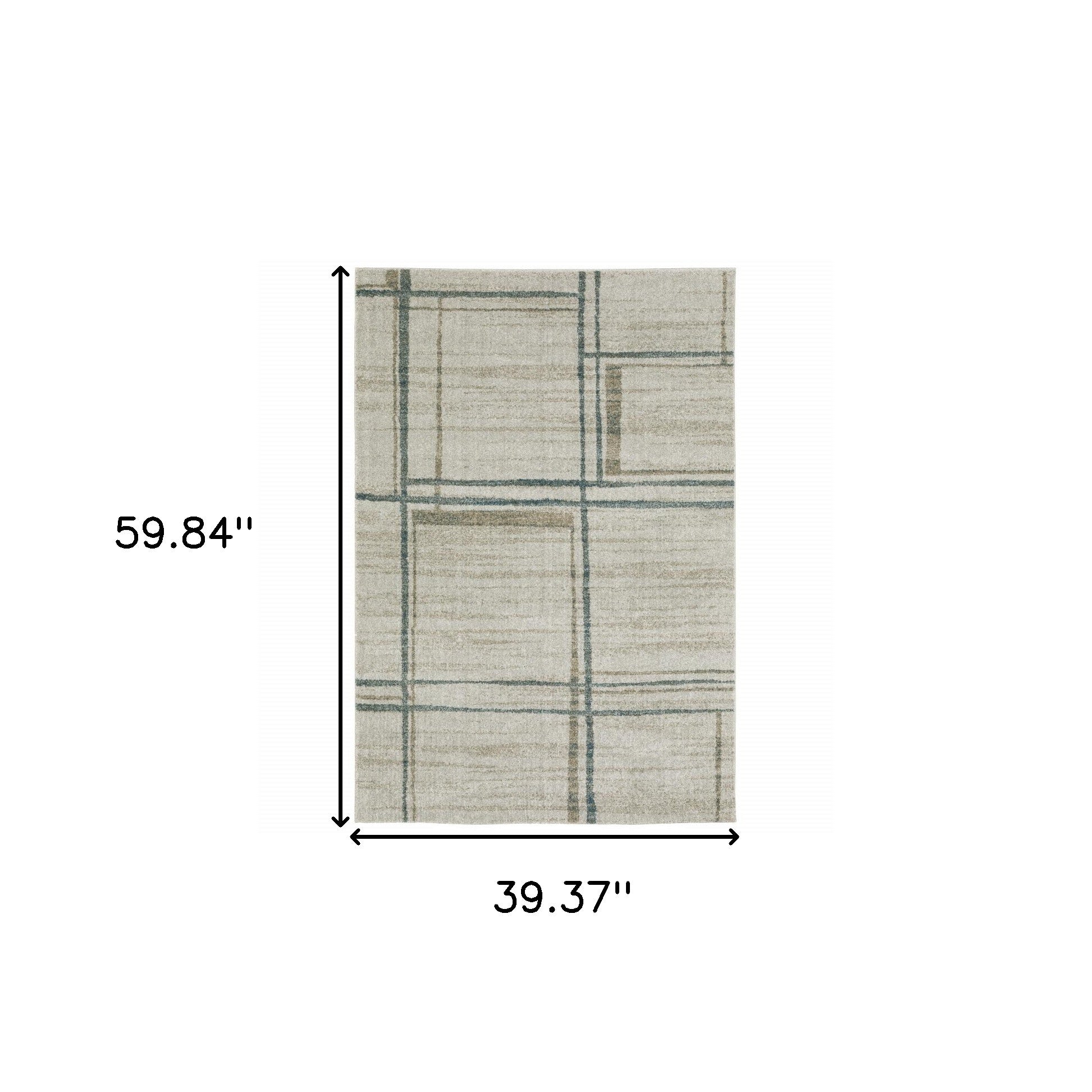 3' X 5' Grey Teal Beige And Tan Geometric Power Loom Stain Resistant Area Rug