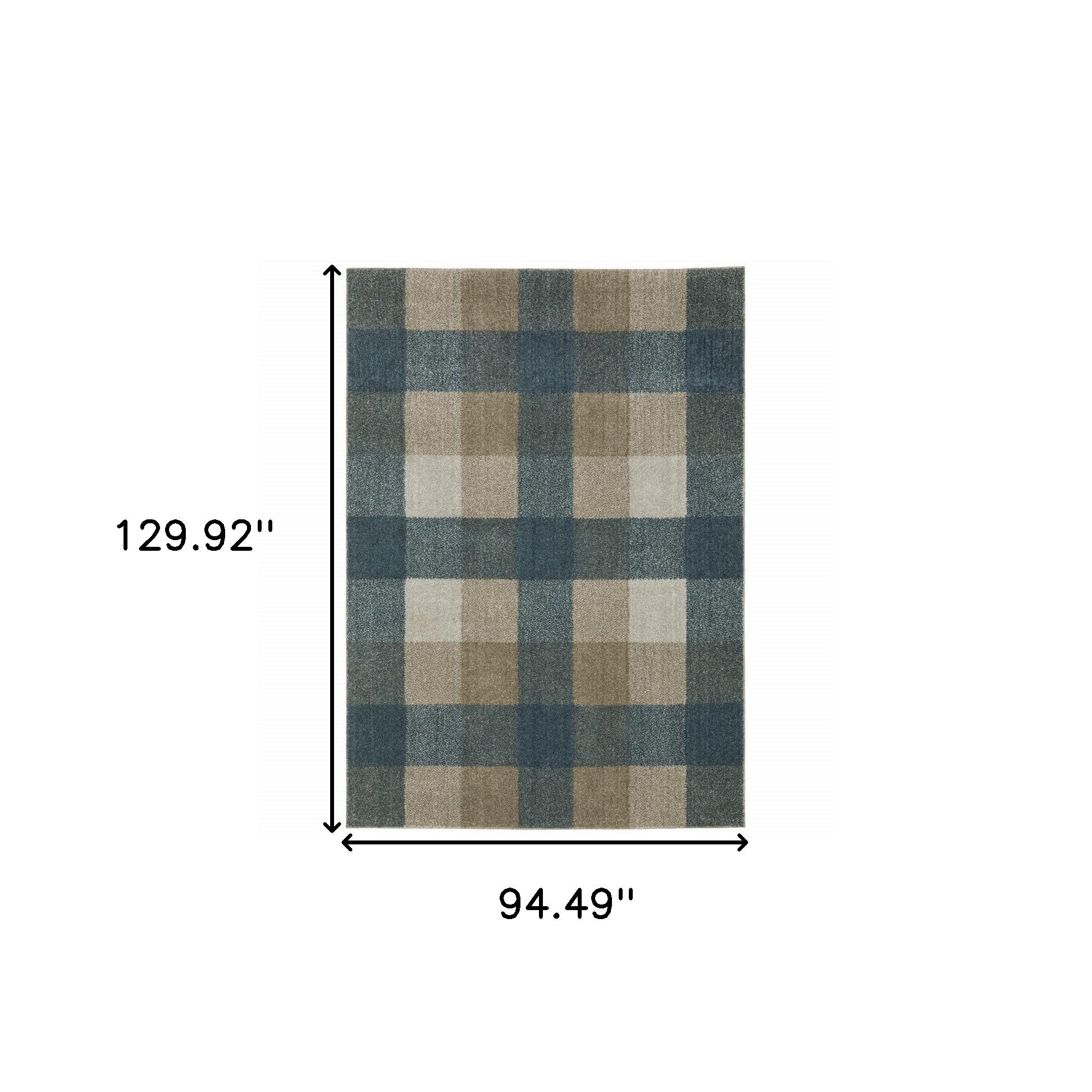 8' X 11' Teal Grey Tan And Beige Geometric Power Loom Stain Resistant Area Rug