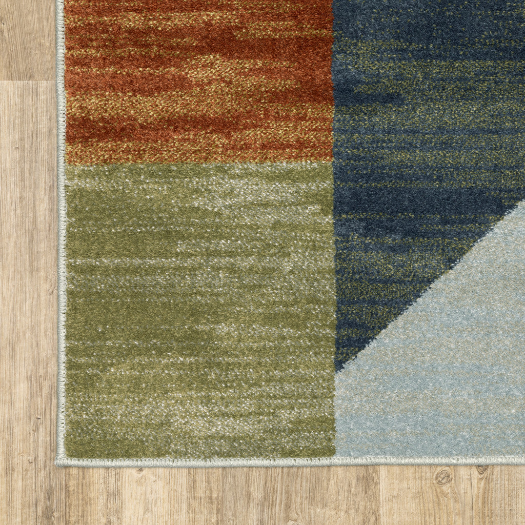 3' X 5' Grey Teal Blue Rust Green And Ivory Geometric Power Loom Stain Resistant Area Rug
