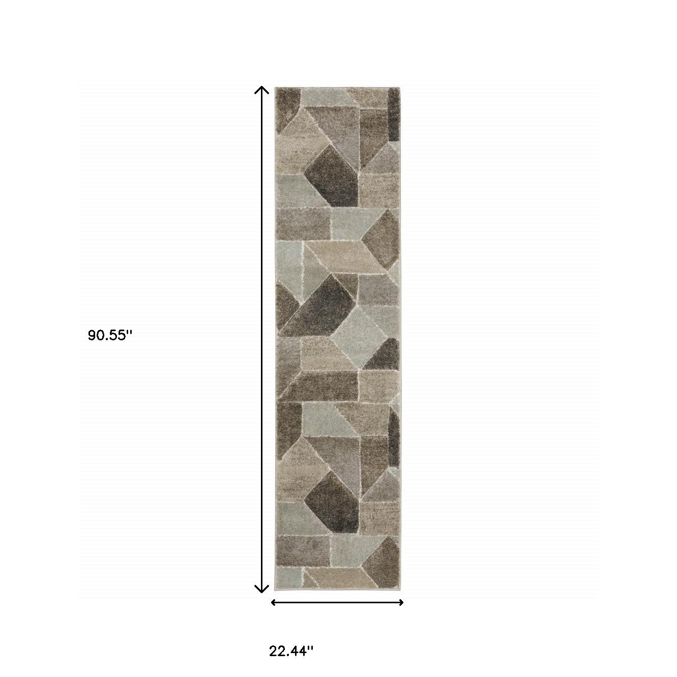 2' X 8' Grey Brown Beige Tan Taupe And Ivory Geometric Power Loom Stain Resistant Runner Rug