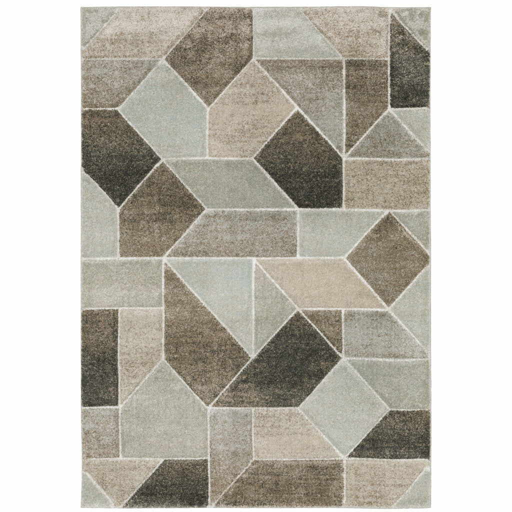 3' X 5' Grey Brown Beige Tan Taupe And Ivory Geometric Power Loom Stain Resistant Area Rug