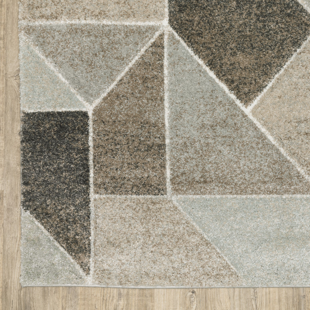 10' X 13' Grey Brown Beige Tan Taupe And Ivory Geometric Power Loom Stain Resistant Area Rug