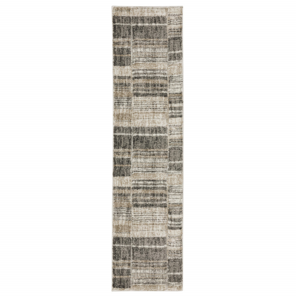 2' X 8' Grey Charcoal Ivory Tan Brown And Beige Geometric Power Loom Stain Resistant Runner Rug