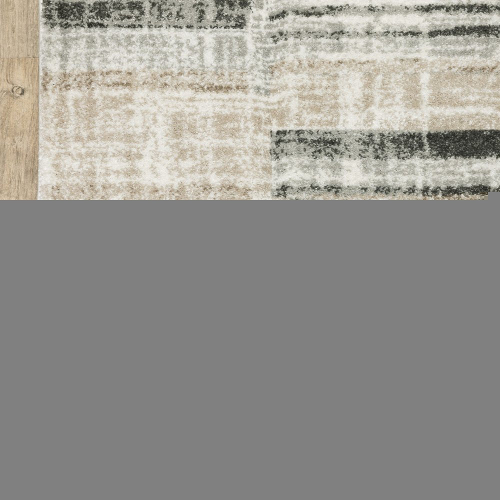 2' X 8' Grey Charcoal Ivory Tan Brown And Beige Geometric Power Loom Stain Resistant Runner Rug