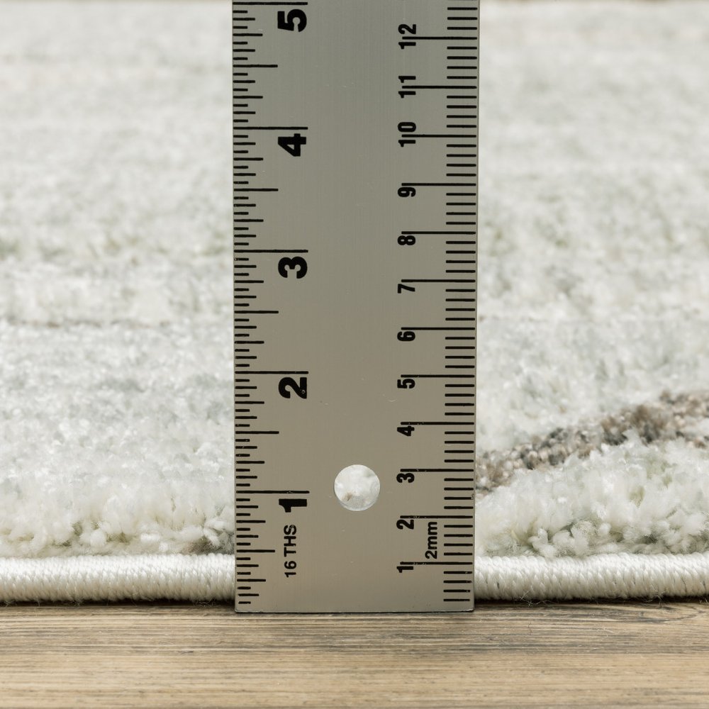 2' X 8' Grey Beige Sage Brown Tan Charcoal And Pale Blue Geometric Power Loom Stain Resistant Runner Rug