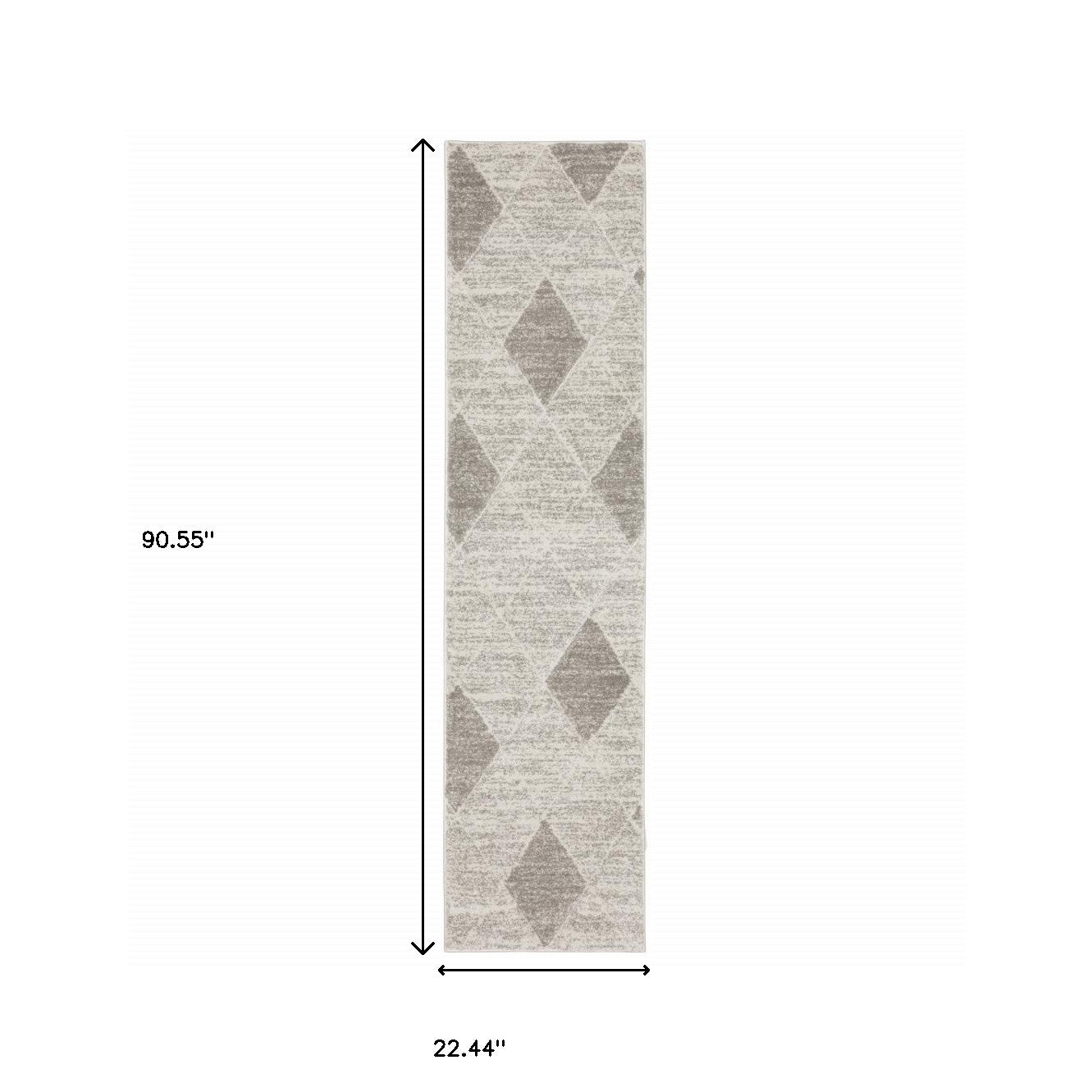 2' X 8' Grey And Ivory Geometric Power Loom Stain Resistant Runner Rug