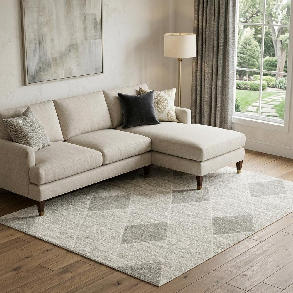 7' X 10' Gray And Ivory Geometric Area Rug