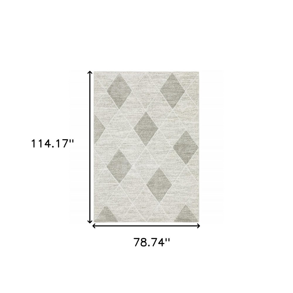 7' X 10' Gray And Ivory Geometric Area Rug