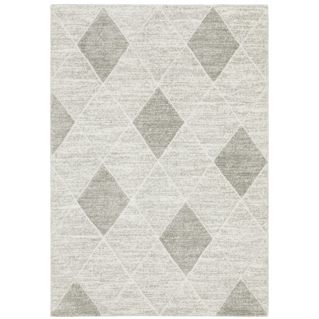 8' X 11' Grey And Ivory Geometric Power Loom Stain Resistant Area Rug