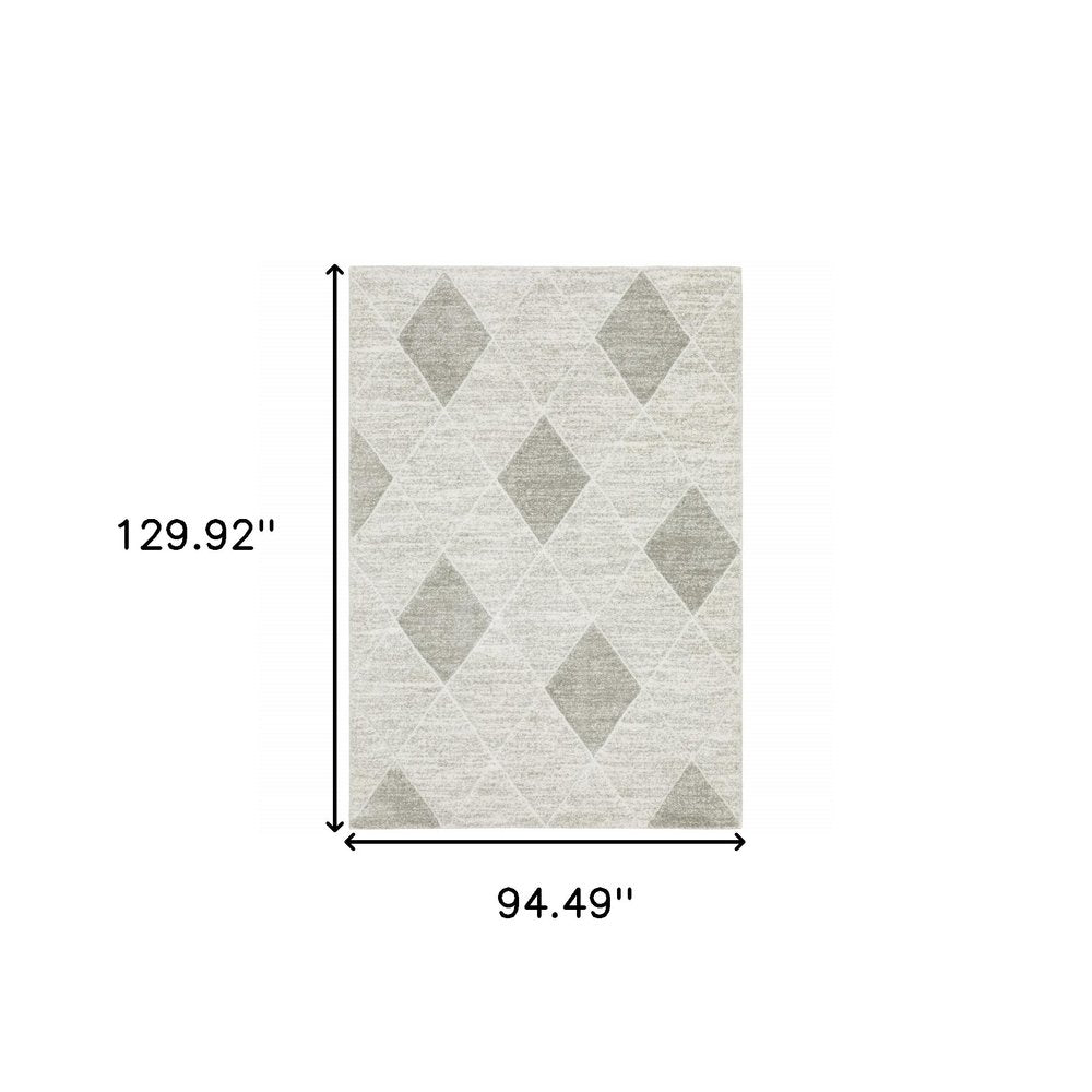 8' X 11' Gray And Ivory Geometric Area Rug