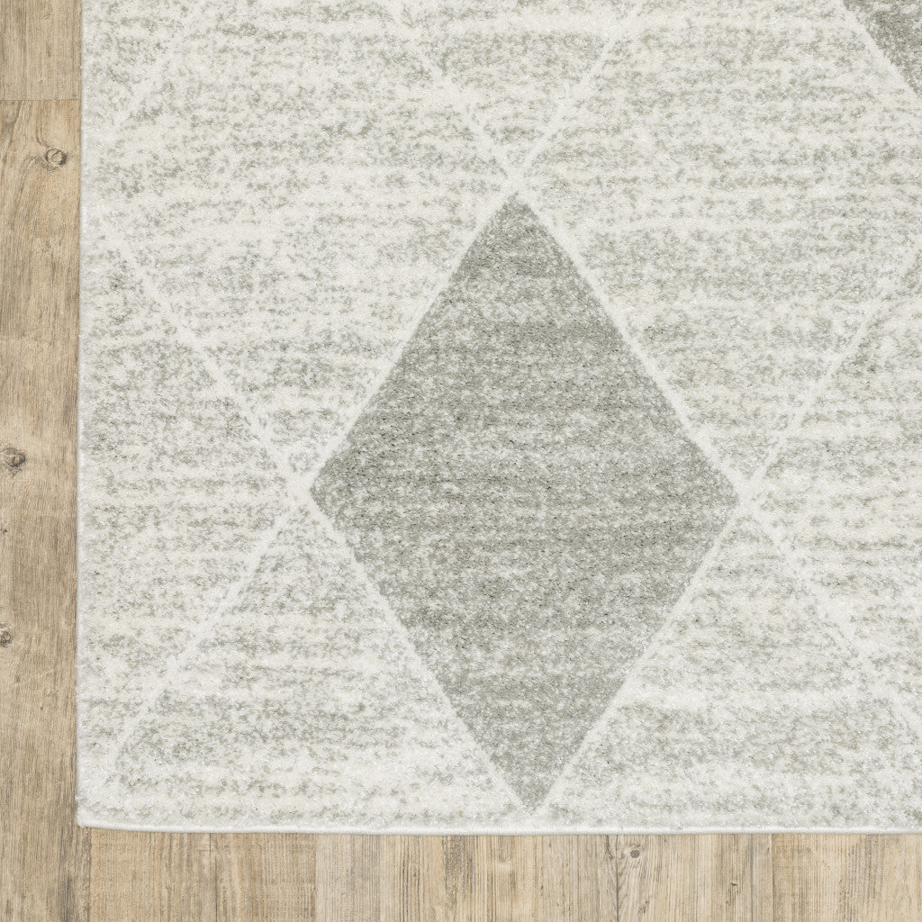 8' X 11' Grey And Ivory Geometric Power Loom Stain Resistant Area Rug