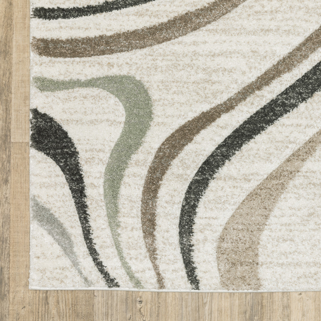 6' X 9' Beige Grey Brown Sage Pale Blue Tan And Charcoal Abstract Power Loom Stain Resistant Area Rug