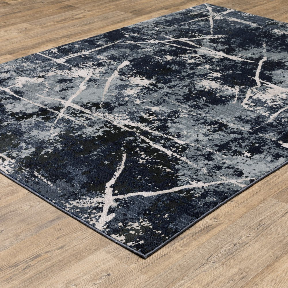 7' X 10' Blue Gray And Black Abstract Area Rug